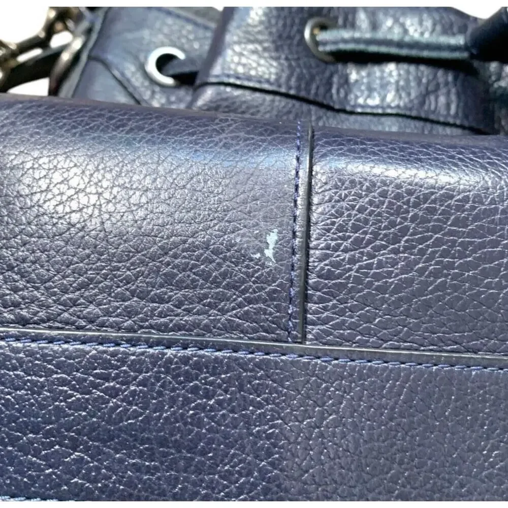 Coach Mickey Navy Blue Pebbled Leather Drawstring Bucket Bag Crossbody Classic